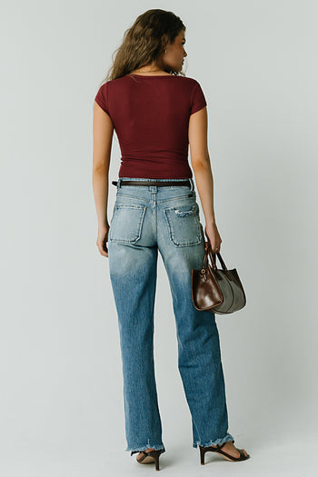 Tiffany Ribbed Tee in Burgundy