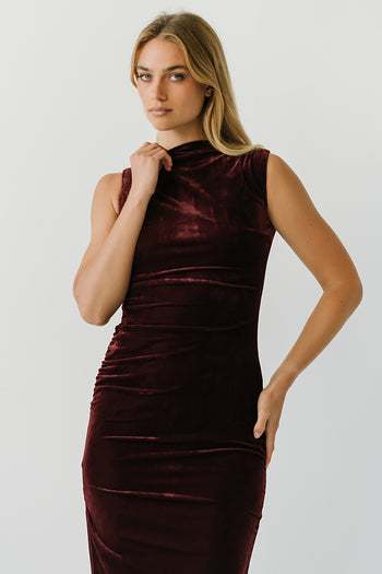 Regina Velvet Maxi Dress in Plum