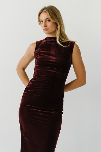 Regina Velvet Maxi Dress in Plum