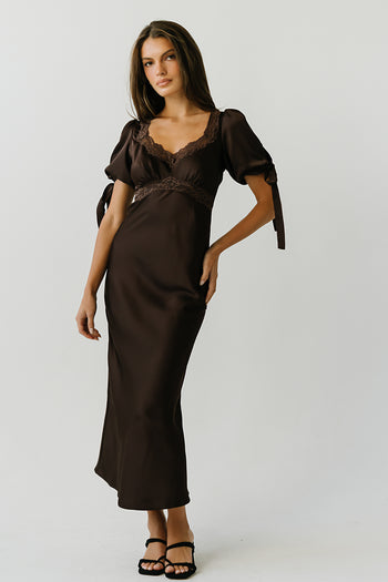 Amanda Lace Trim Maxi Dress in Brown