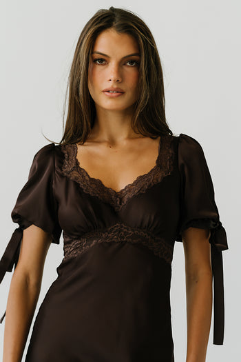 Amanda Lace Trim Maxi Dress in Brown