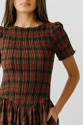 Brynn Plaid Midi Dress in Brown