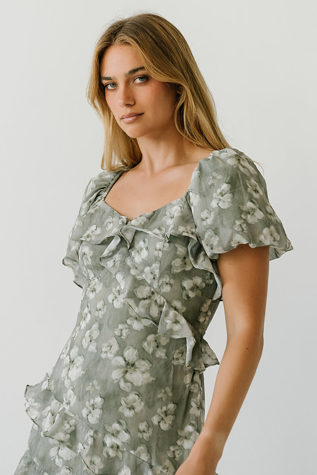 Oakley Ruffle Floral Maxi Dress in Sage