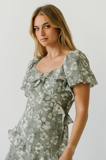 Oakley Ruffle Floral Maxi Dress in Sage