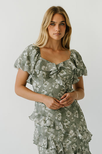 Oakley Ruffle Floral Maxi Dress in Sage