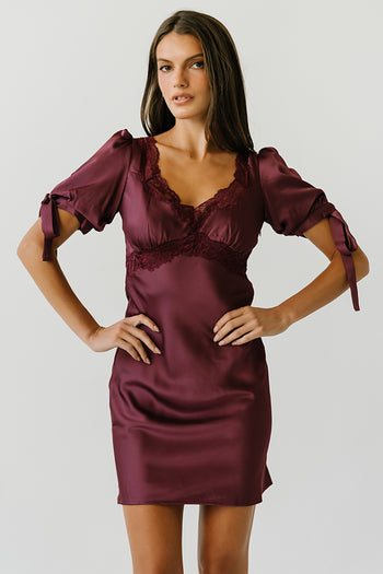 Amanda Lace Trim Mini Dress in Plum