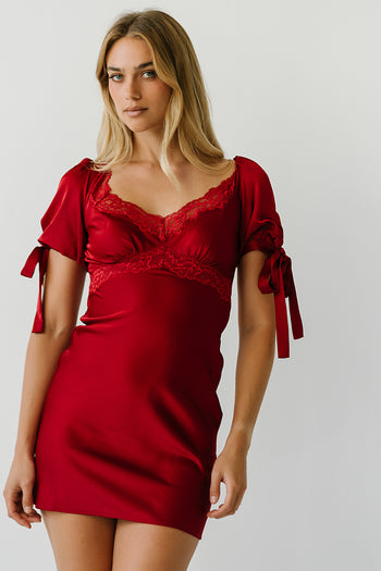Amanda Lace Trim Mini Dress in Red