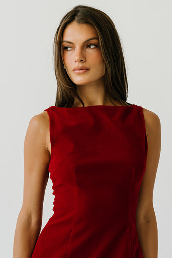Kelsie Velvet Mini Dress in Red
