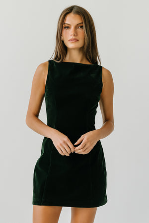 Kelsie Velvet Mini Dress in Hunter Green
