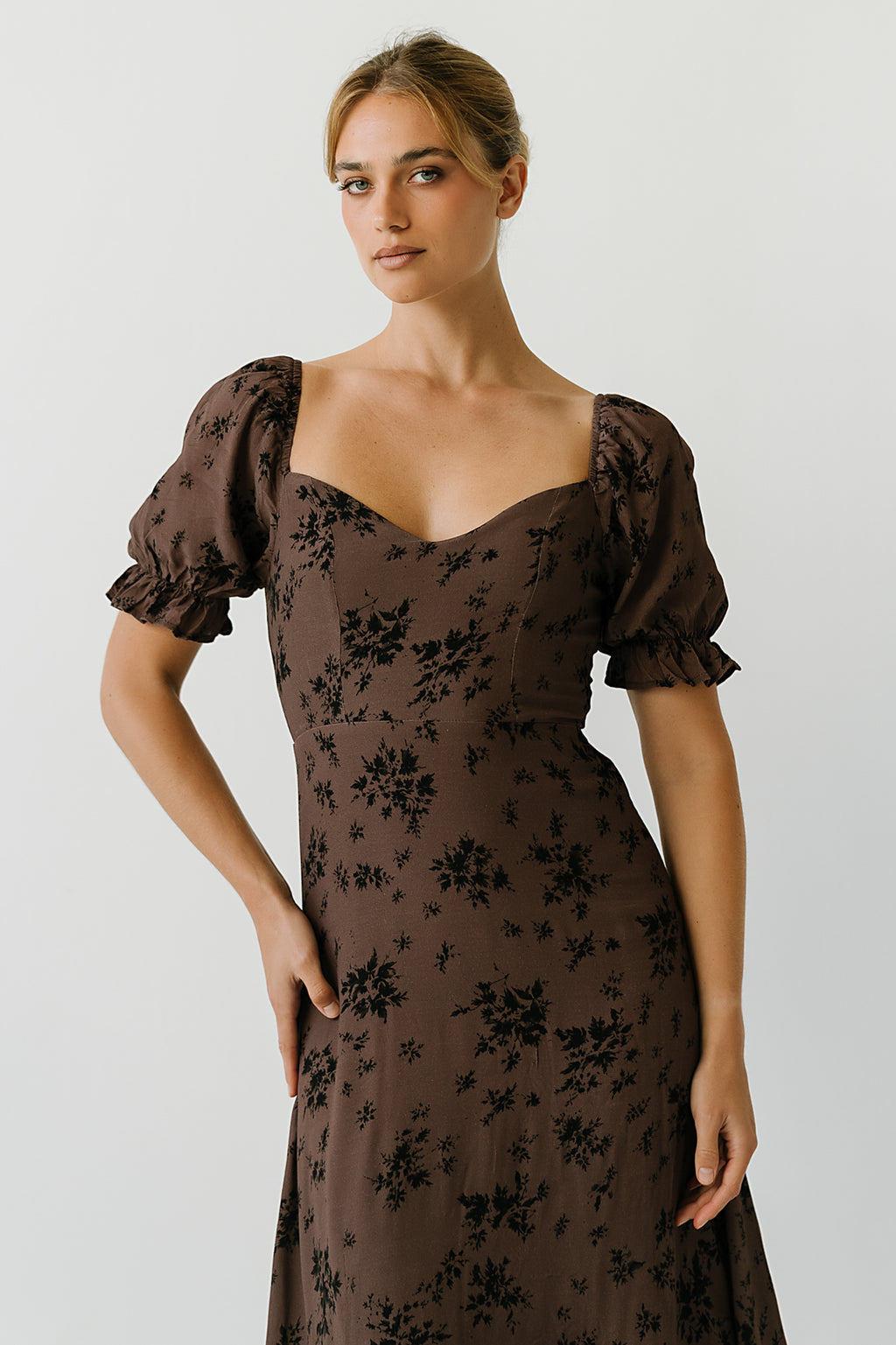 Maria Floral Maxi Dress in Taupe