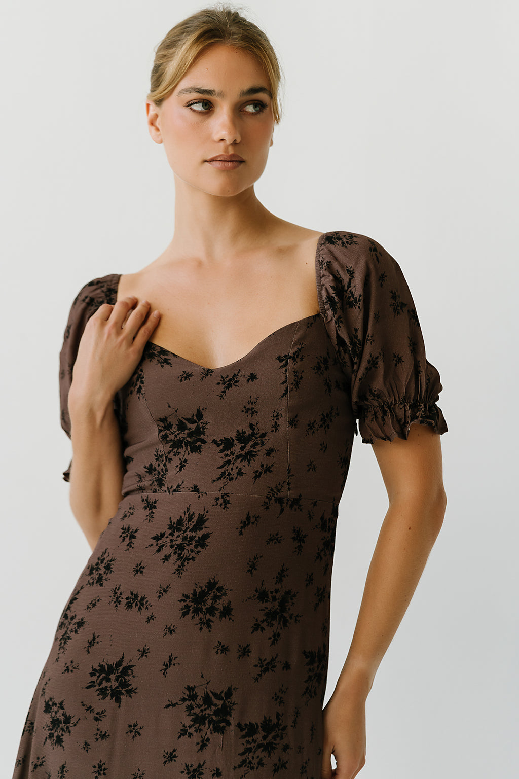 Maria Floral Maxi Dress in Taupe