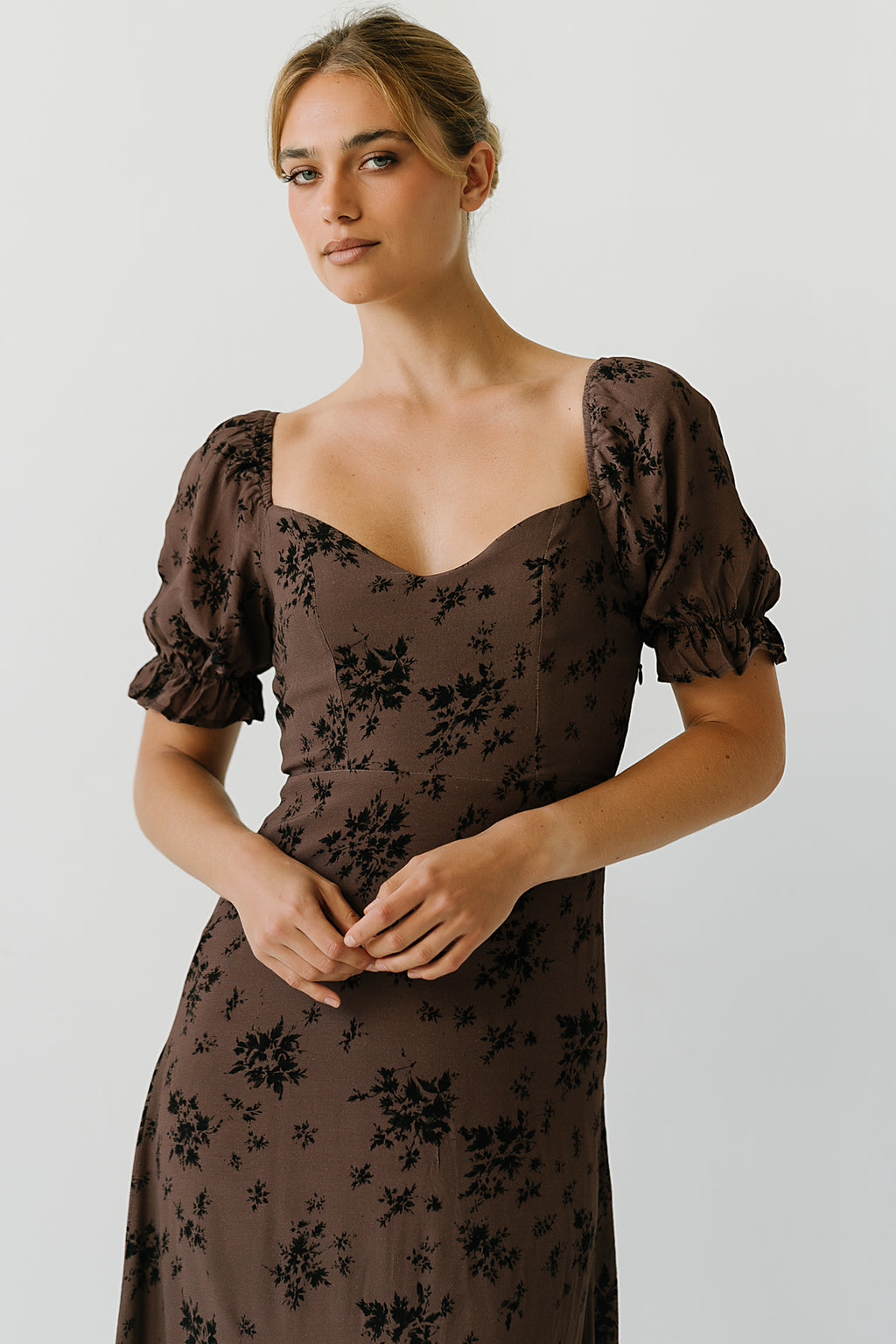 Maria Floral Maxi Dress in Taupe