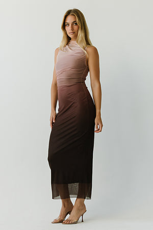Rebecca Mesh Maxi Dress in Brown