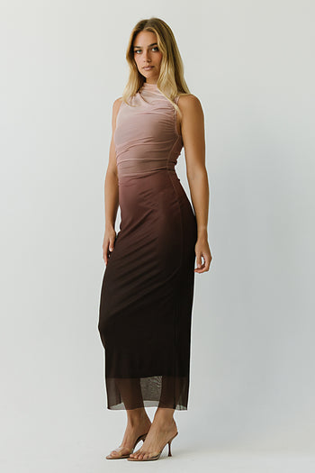 Rebecca Mesh Maxi Dress in Brown