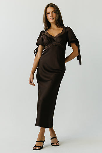 Amanda Lace Trim Maxi Dress in Brown