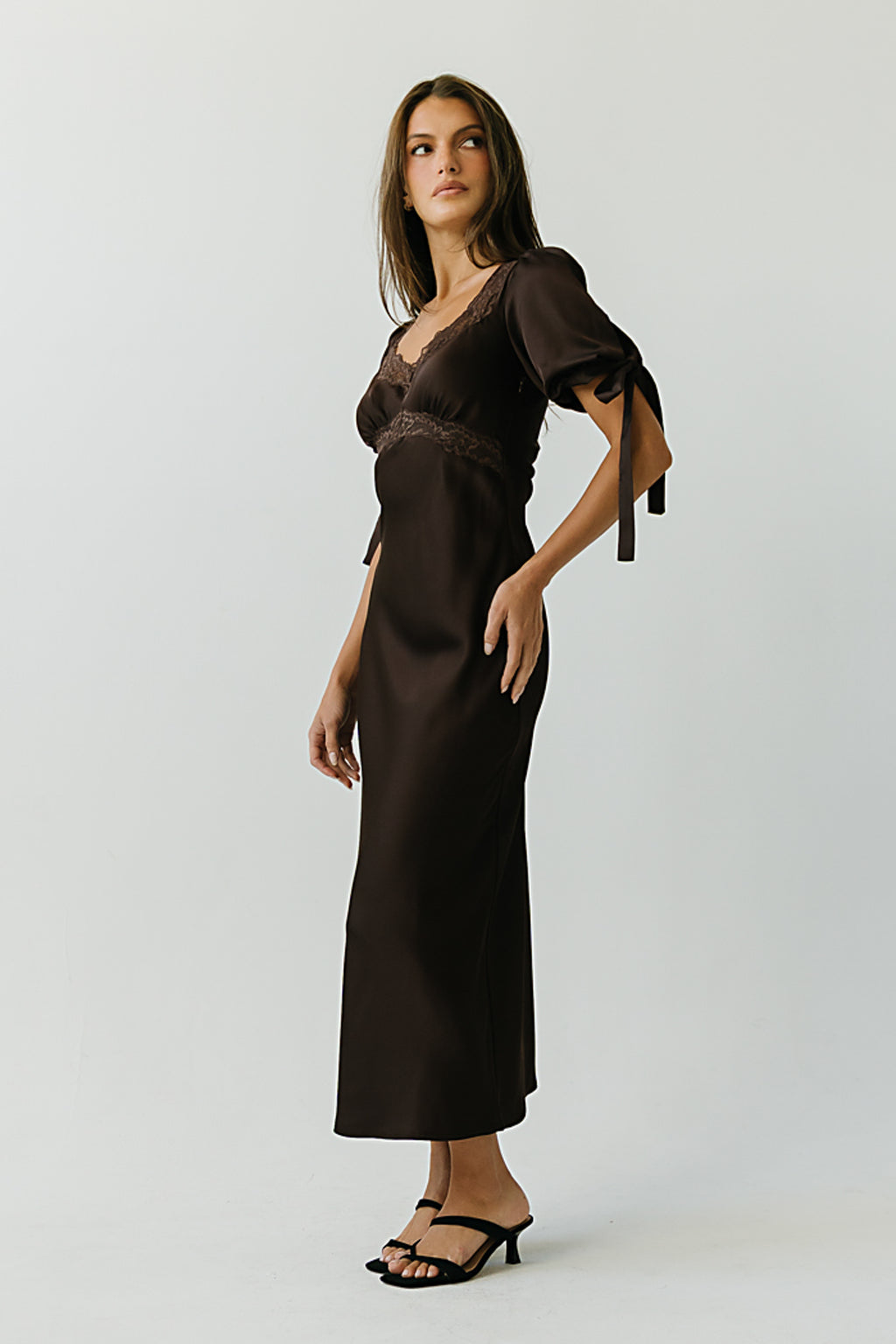 Amanda Lace Trim Maxi Dress in Brown