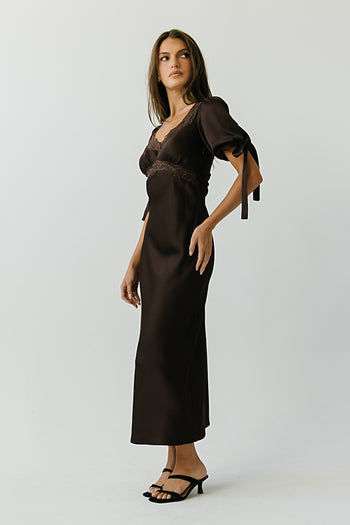 Amanda Lace Trim Maxi Dress in Brown