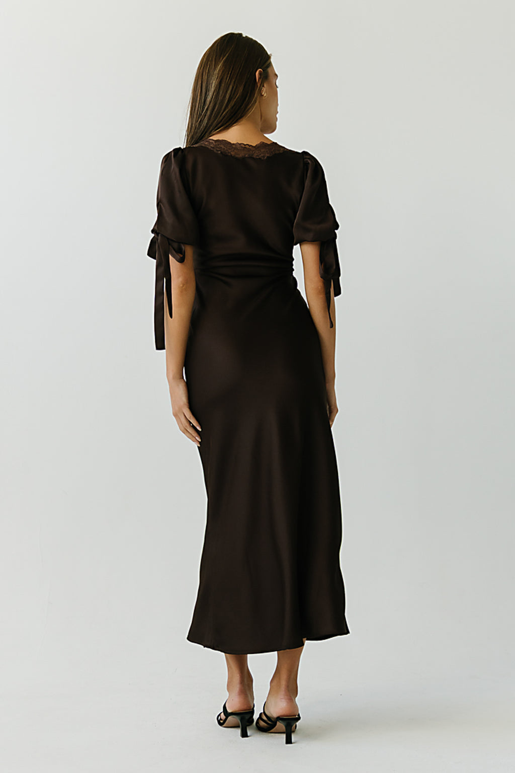 Amanda Lace Trim Maxi Dress in Brown