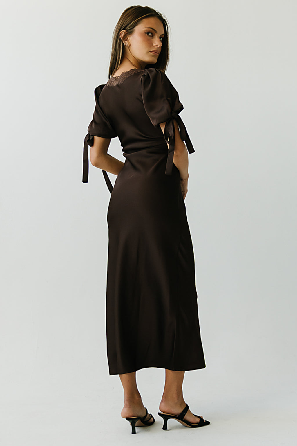 Amanda Lace Trim Maxi Dress in Brown
