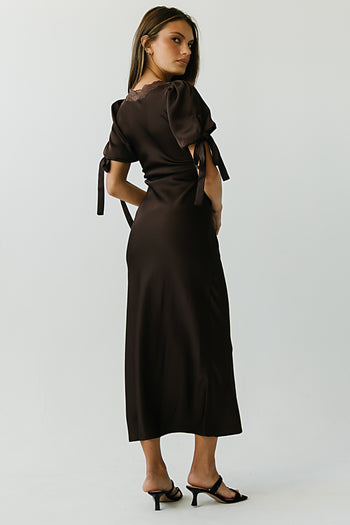 Amanda Lace Trim Maxi Dress in Brown