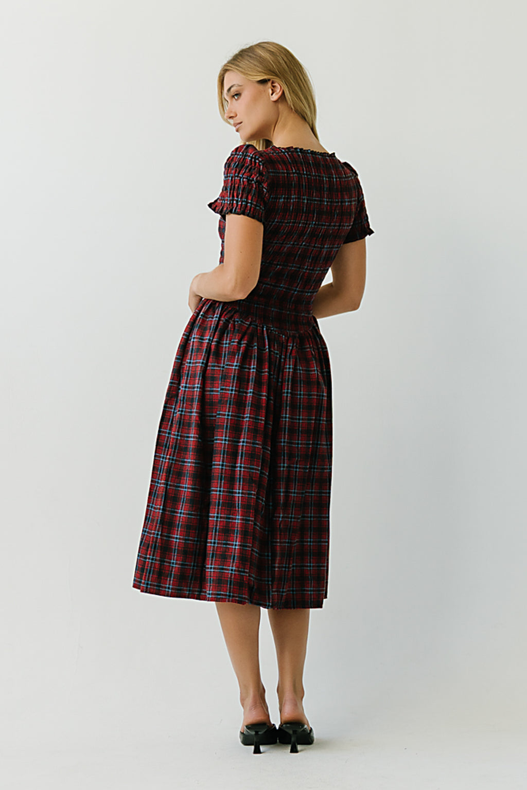 Brynn Plaid Midi Dress in Navy