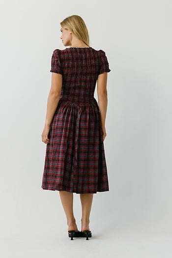 Brynn Plaid Midi Dress in Navy