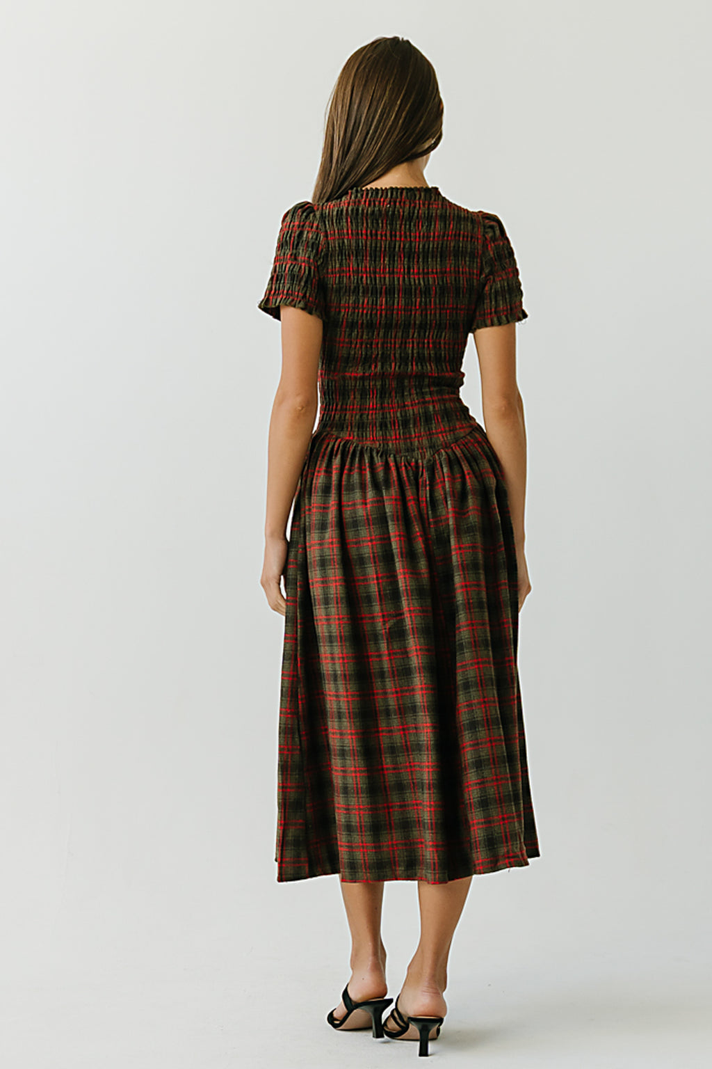 Brynn Plaid Midi Dress in Brown