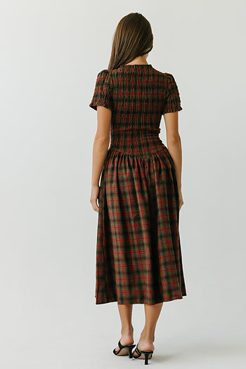 Brynn Plaid Midi Dress in Brown