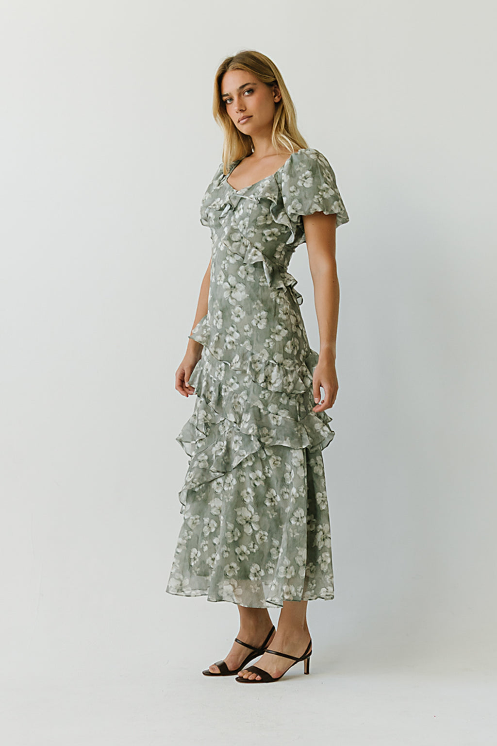 Oakley Ruffle Floral Maxi Dress in Sage