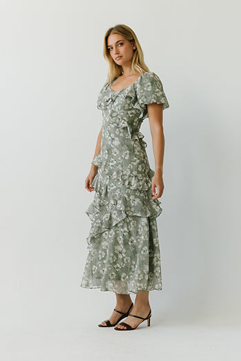 Oakley Ruffle Floral Maxi Dress in Sage