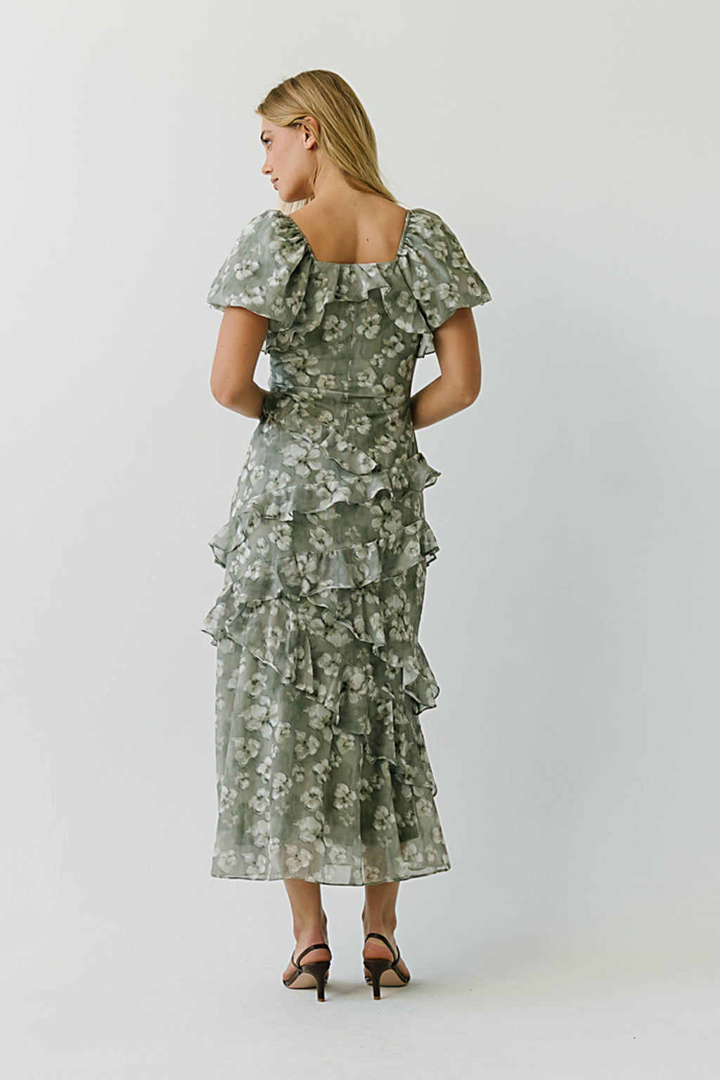 Oakley Ruffle Floral Maxi Dress in Sage