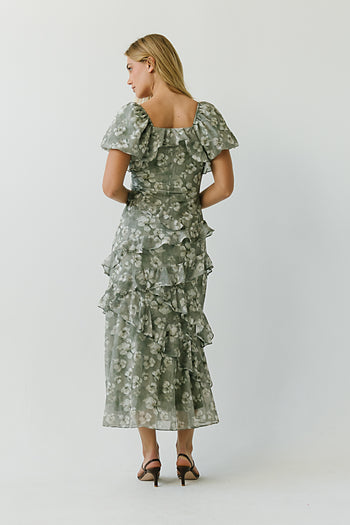Oakley Ruffle Floral Maxi Dress in Sage