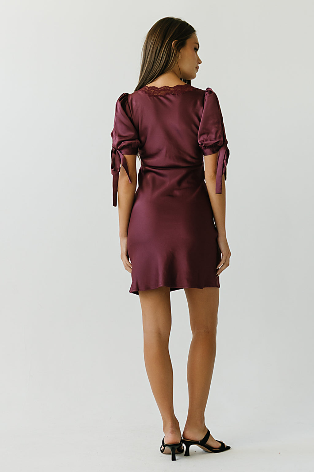 Amanda Lace Trim Mini Dress in Plum