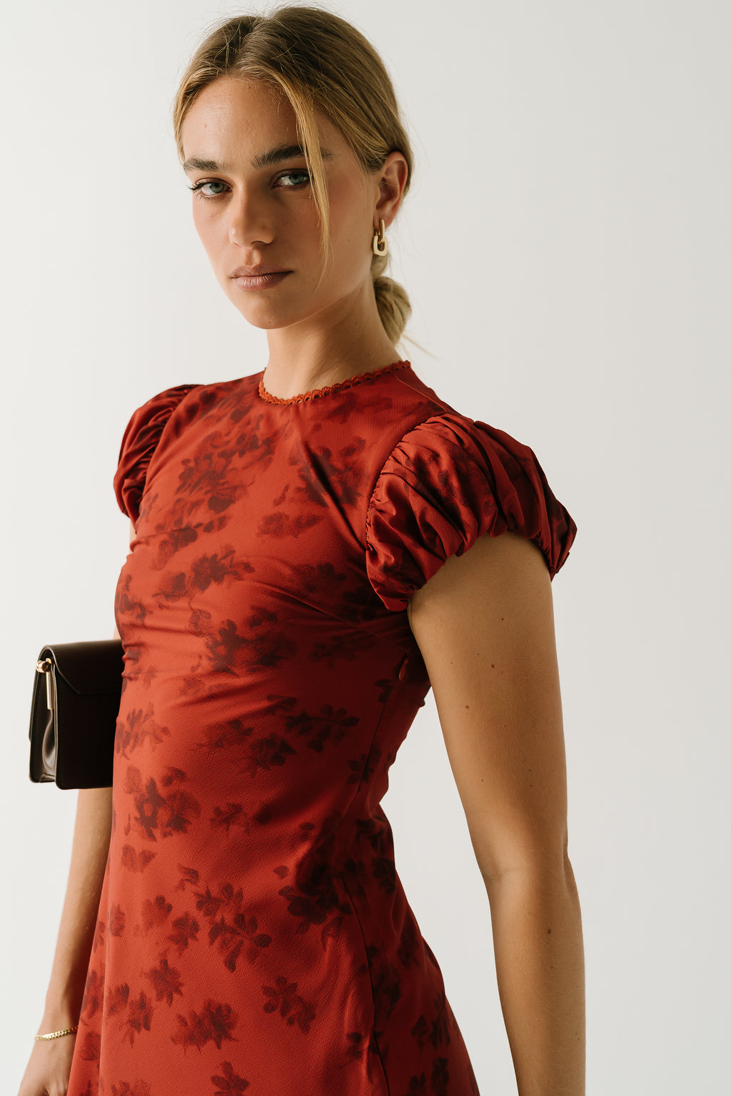 Arianna Floral Mini Dress in Brick