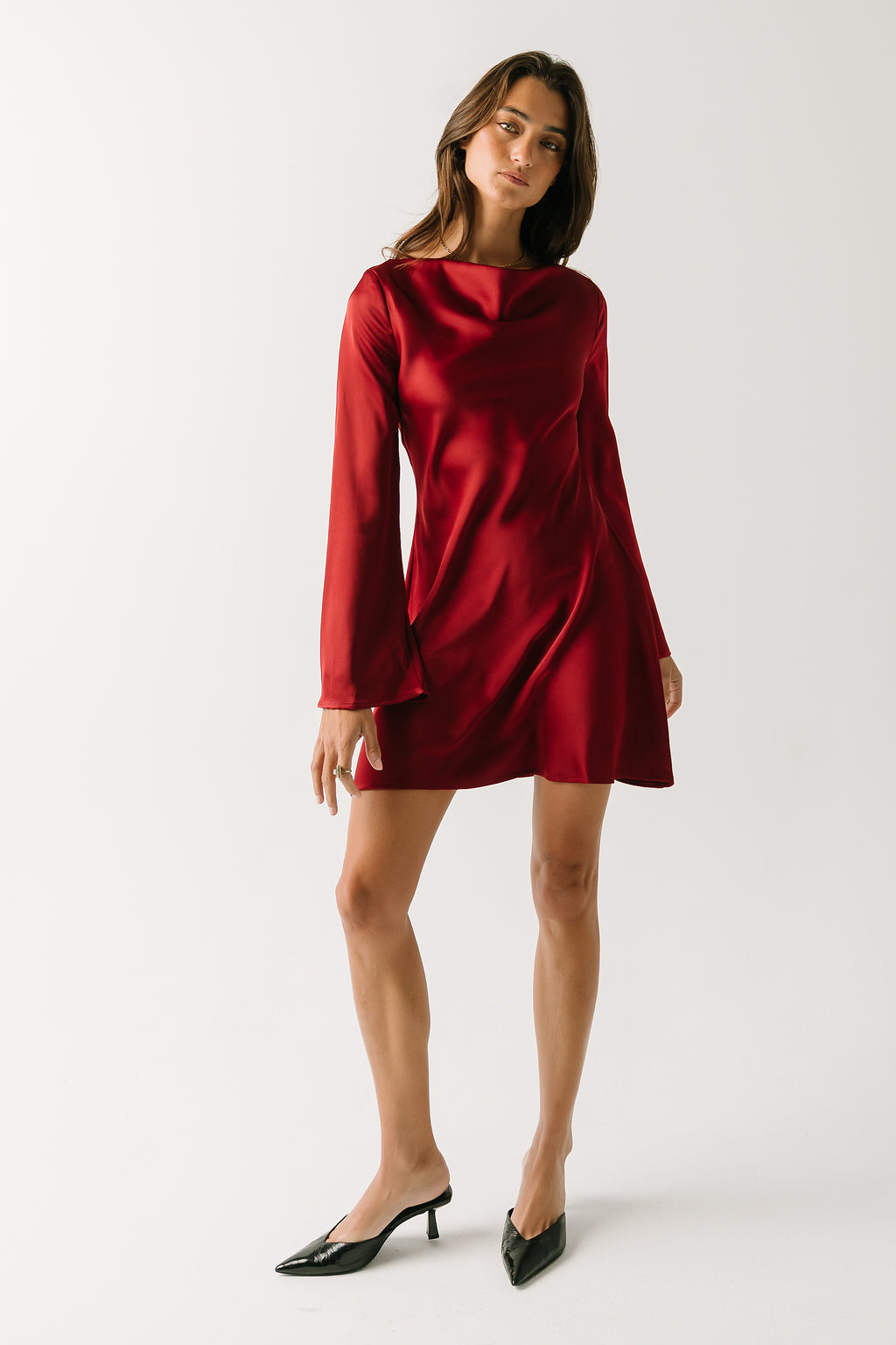 Aria Satin Mini Dress in Burgundy