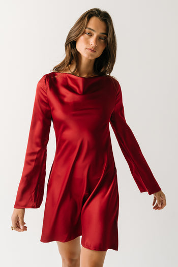 Aria Satin Mini Dress in Burgundy