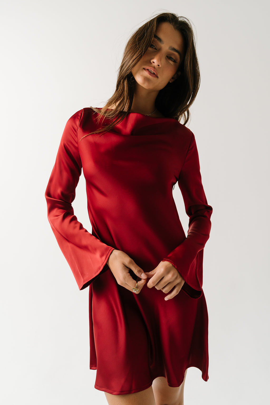 Aria Satin Mini Dress in Burgundy