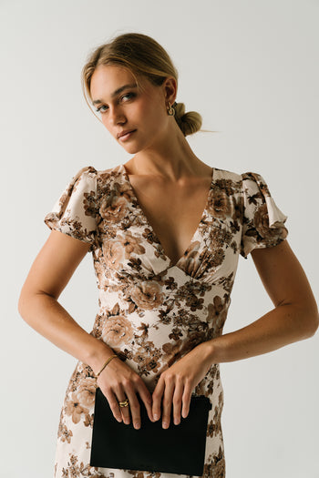 Isabella Floral Maxi Dress in Brown