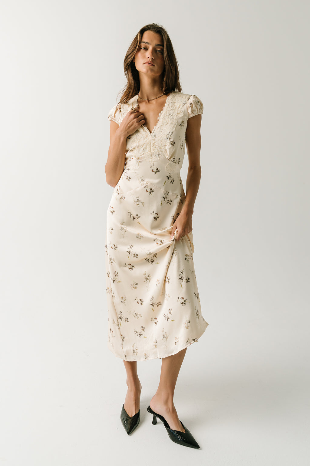 Armani Floral Midi Dress in Cream