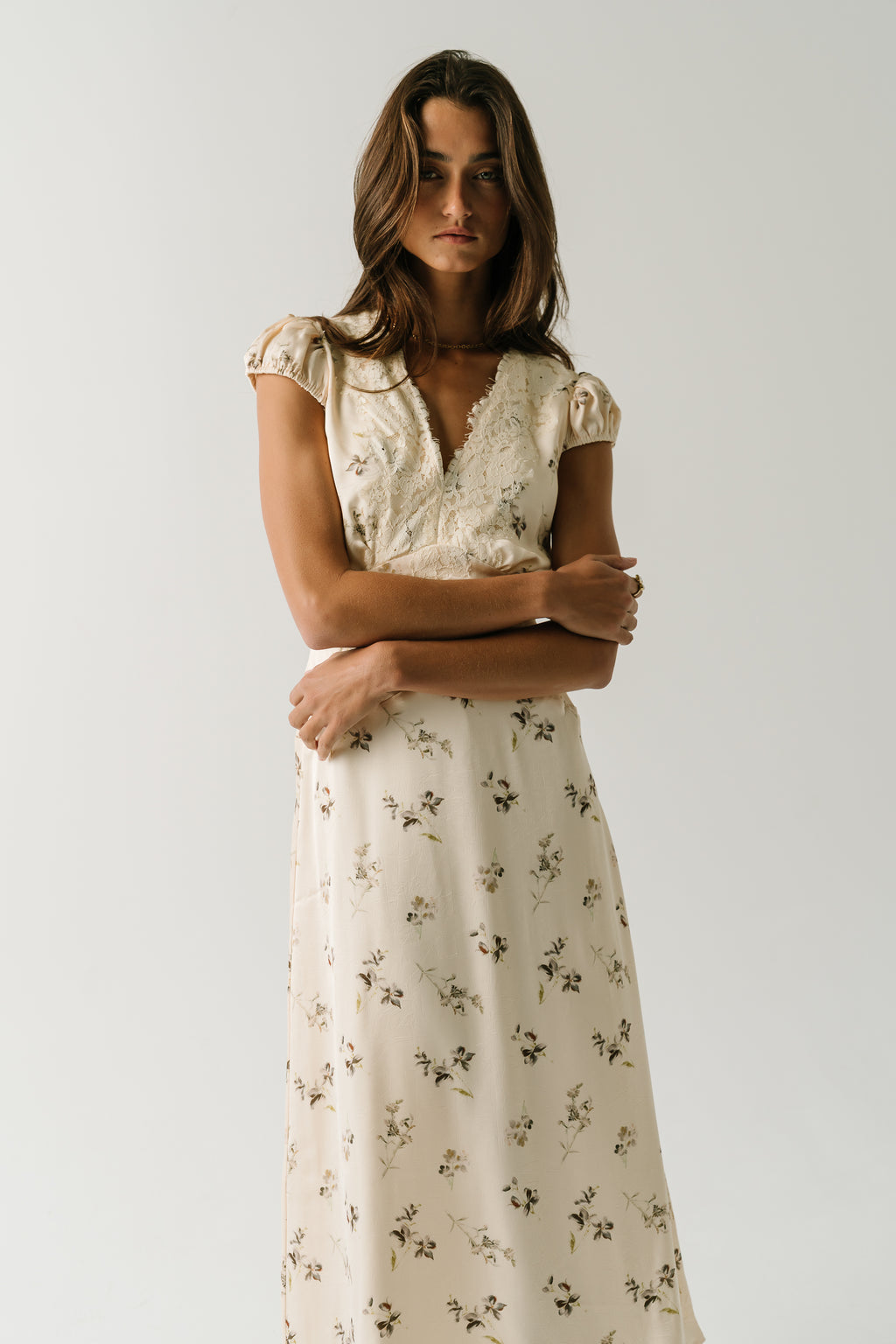 Armani Floral Midi Dress in Cream