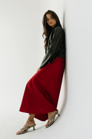 Tory Satin Maxi Skirt in Red