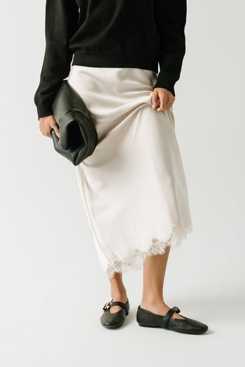Tory Satin Lace Maxi Skirt in Ivory