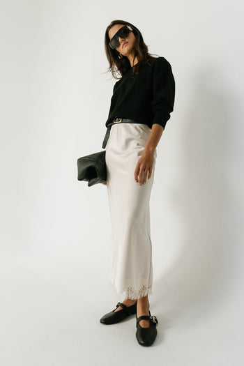 Tory Satin Lace Maxi Skirt in Ivory