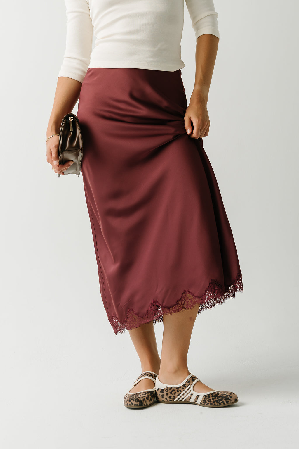 Tory Satin Lace Maxi Skirt in Plum