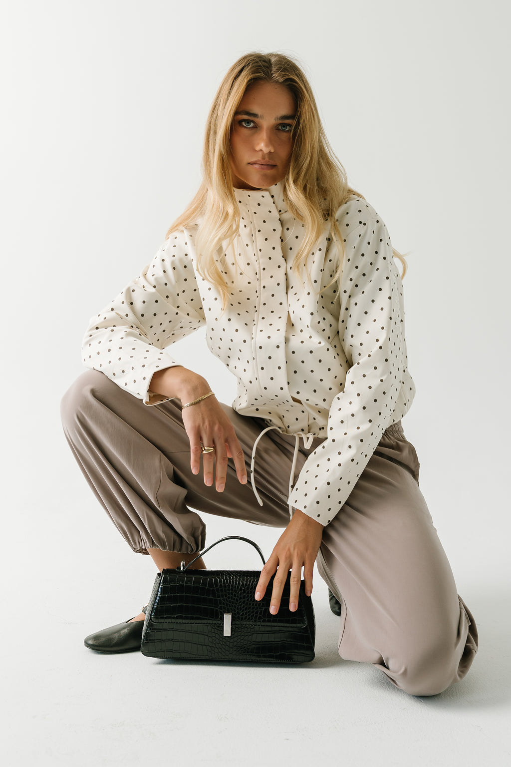 Lenora Polka Dot Mock Neck Jacket