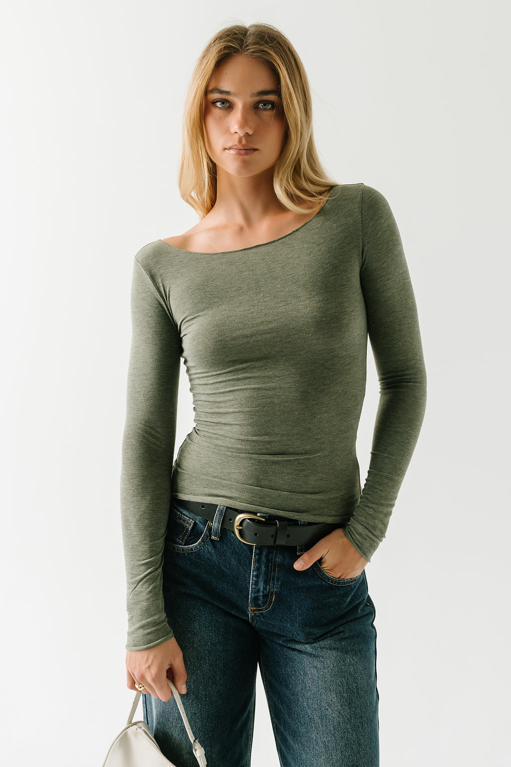 Lorelai Boat Neck Top in Olive