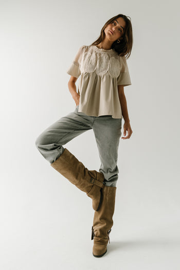 Amaia Crochet Leather Top in Ecru
