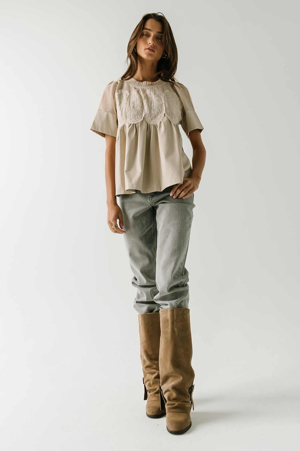 Amaia Crochet Leather Top in Ecru