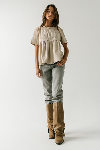 Amaia Crochet Leather Top in Ecru