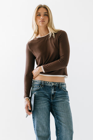 Eloise Ribbed Top in Brown